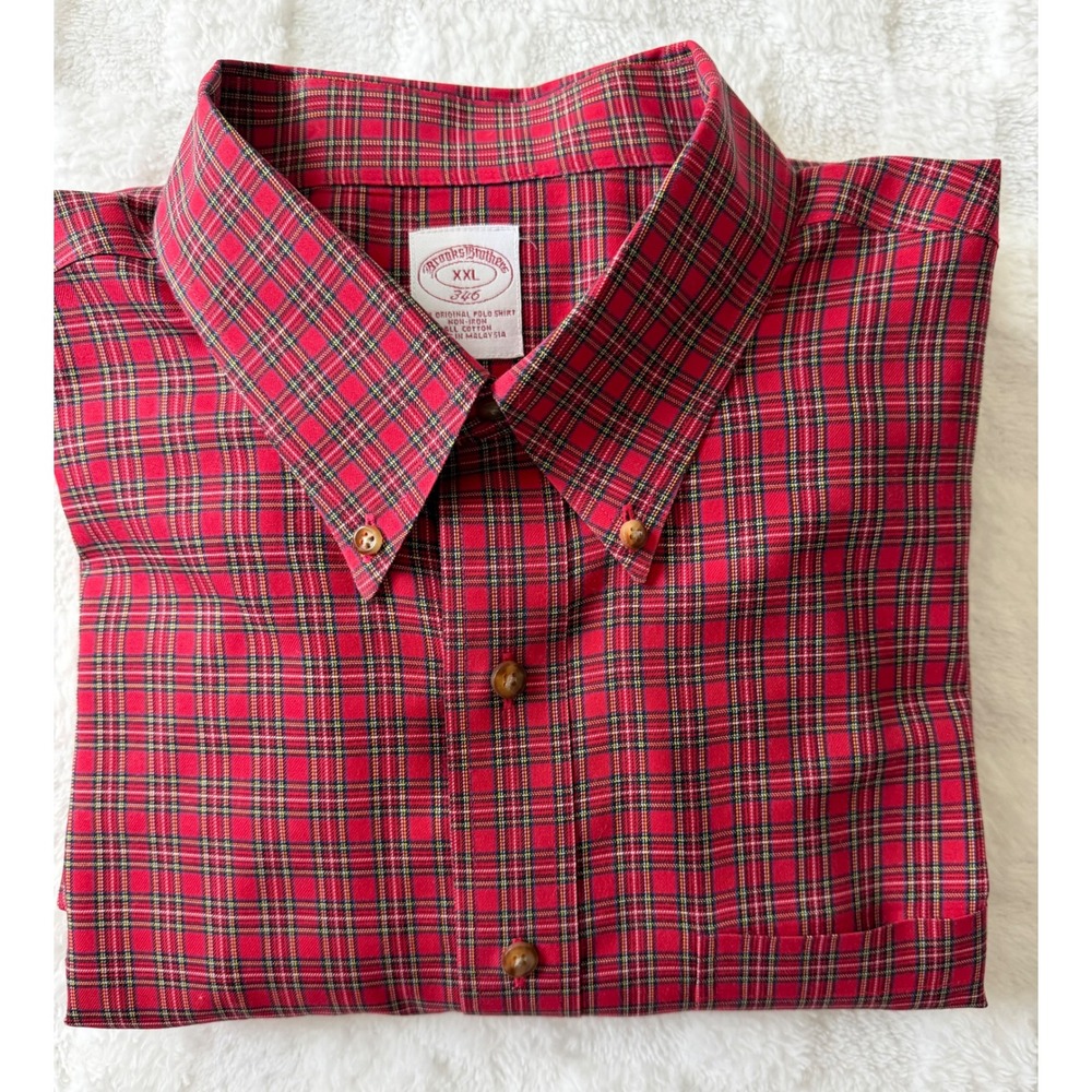 Brooks Brothers 346 Mens XXL Red Plaid Non-Iron Cotton Button Down Shirt EUC